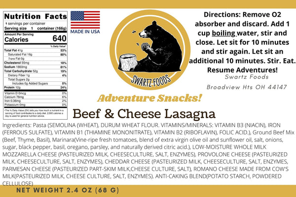 Freeze Dried Beef Lasagna Single Serve