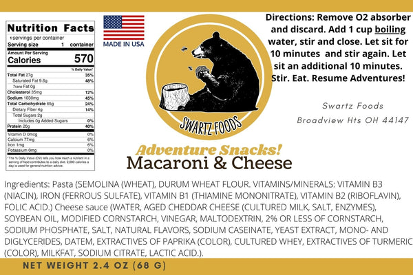 Freeze Dried Macaroni and Cheese Single Serve